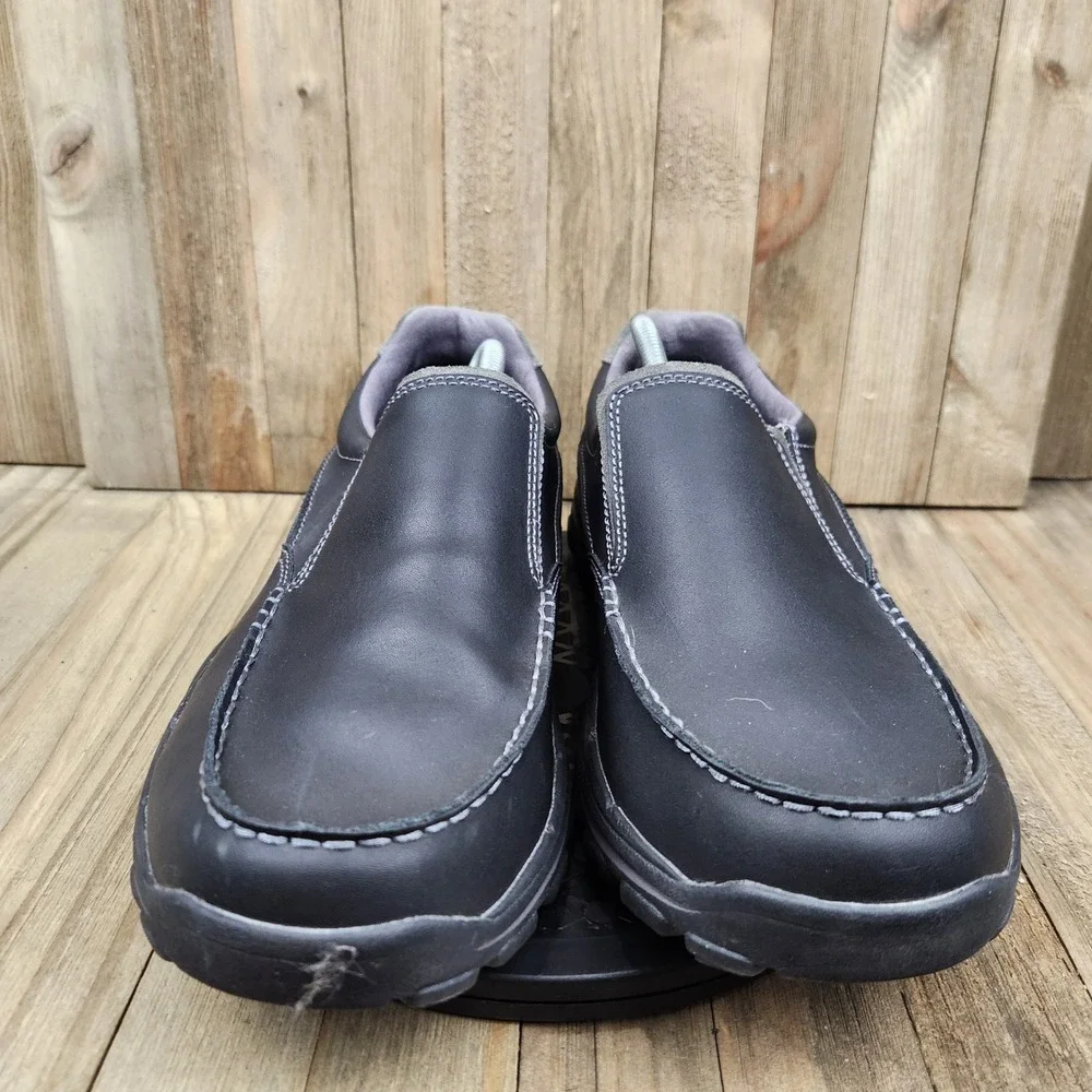 Skechers Relaxed Fit Leather Slip On Loafers Mens size 10.5 Wide Black 64502EW